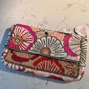 LCD pink floral beaded clutch bag (NWT)